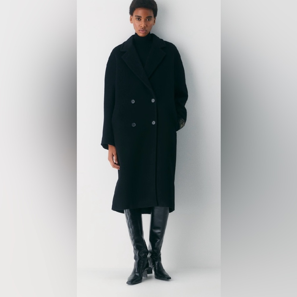 EUC - Aritzia Babaton Slouch Boiled Wool Coat - Size 2XS in Dark Night Navy